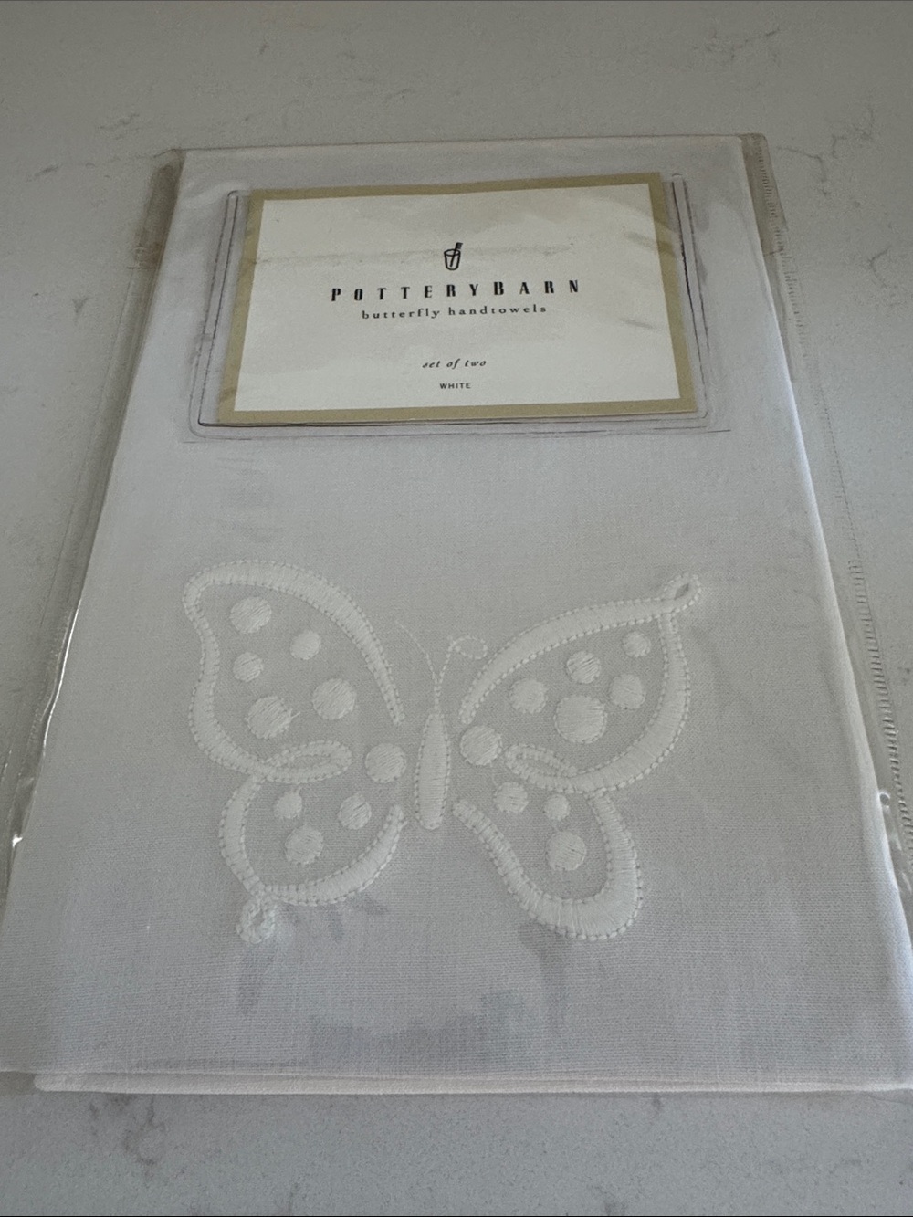 Pottery Barn White Embroidered Butterfly Towel NWT ✨
